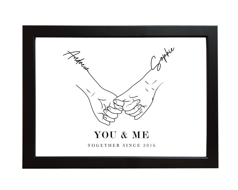 Mooseys Personalised Beautiful Valentines Gift, Holding Hands Engagement Wedding Print for His or Her, Husband and Wife