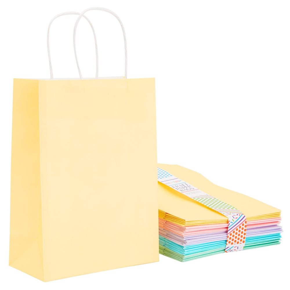 25 Pack Pastel-Colored Paper Gift Bags with Handles for Goodies, Birthday Party Favours, 16cm x 9cm x 23cm, 5 Rainbow Colors - Image 6