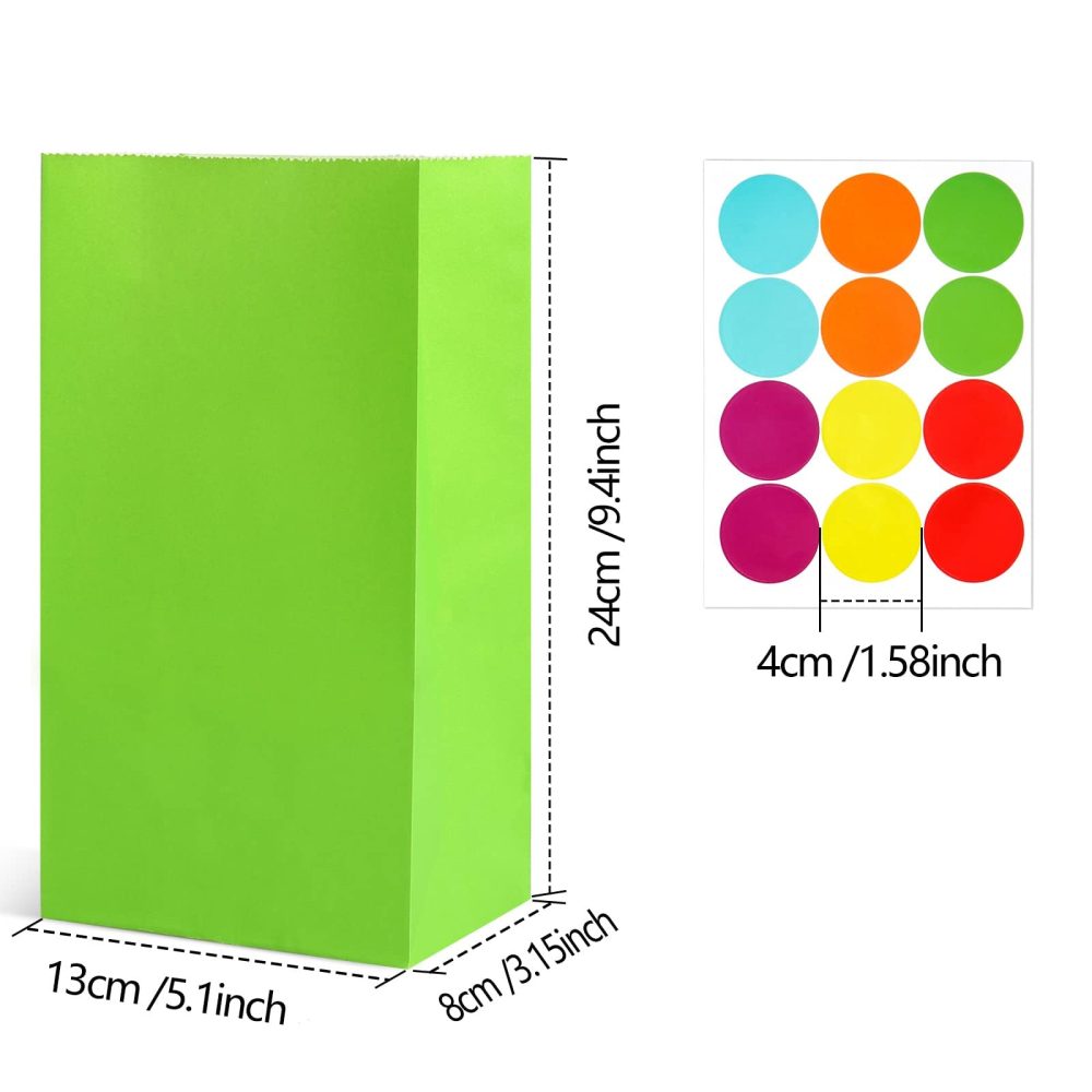 50 PCS Paper Party Bags for Kids, TOOELMON Multi-Color Kraft Paper Gift Bags Candy Goodie Treat Bags with 60 PCS Stickers for Halloween, Christmas, Birthday, Wedding Parties (130 * 80 * 240mm) - Image 3