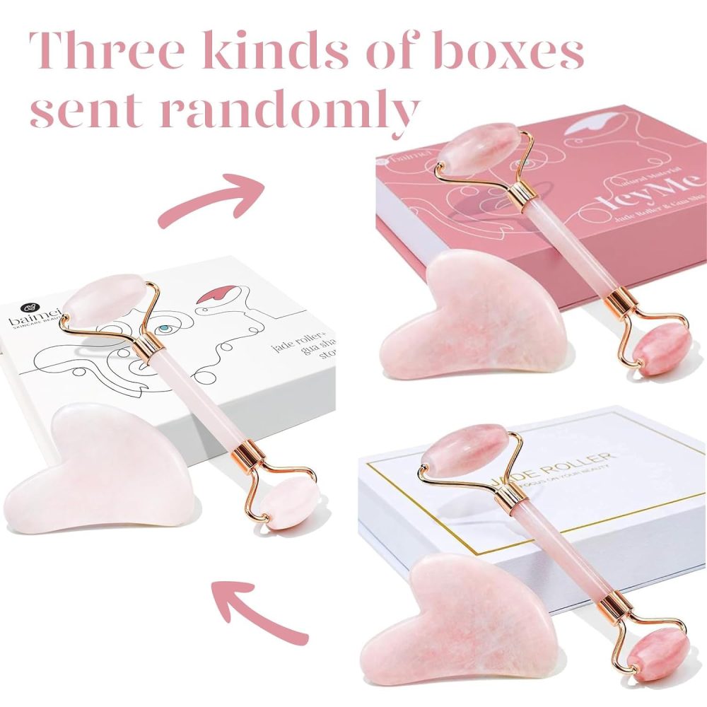 BAIMEI Gua Sha & Jade Roller,Gua Sha Stone, Guasha Tool face, Self Care Gift for Women and Men, Massager for Face, Eyes, Neck, Face Care, Christmas Day Gift - Rose Quartz - Image 2