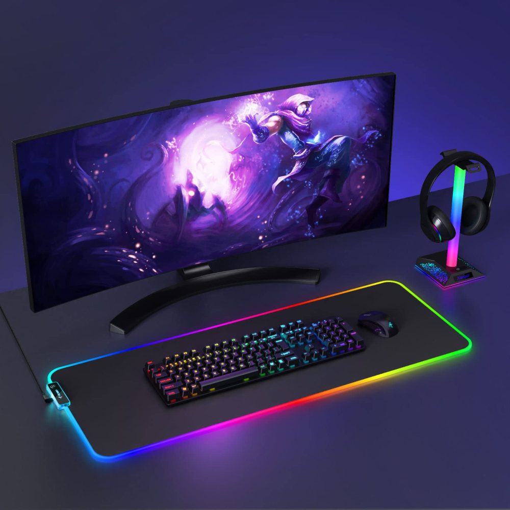 Hcman RGB Gaming Mouse Mat Pad, Large Thick (800×300×4mm) XXXL Extended Led Mousepad with Non-Slip Rubber Base, Soft Computer Keyboard Mice Mat for Macbook, PC, Laptop, Desk - Black - Image 5
