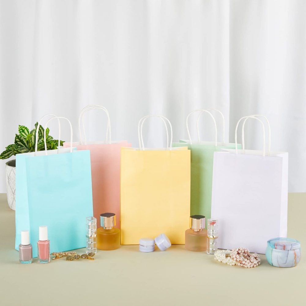 25 Pack Pastel-Colored Paper Gift Bags with Handles for Goodies, Birthday Party Favours, 16cm x 9cm x 23cm, 5 Rainbow Colors - Image 8