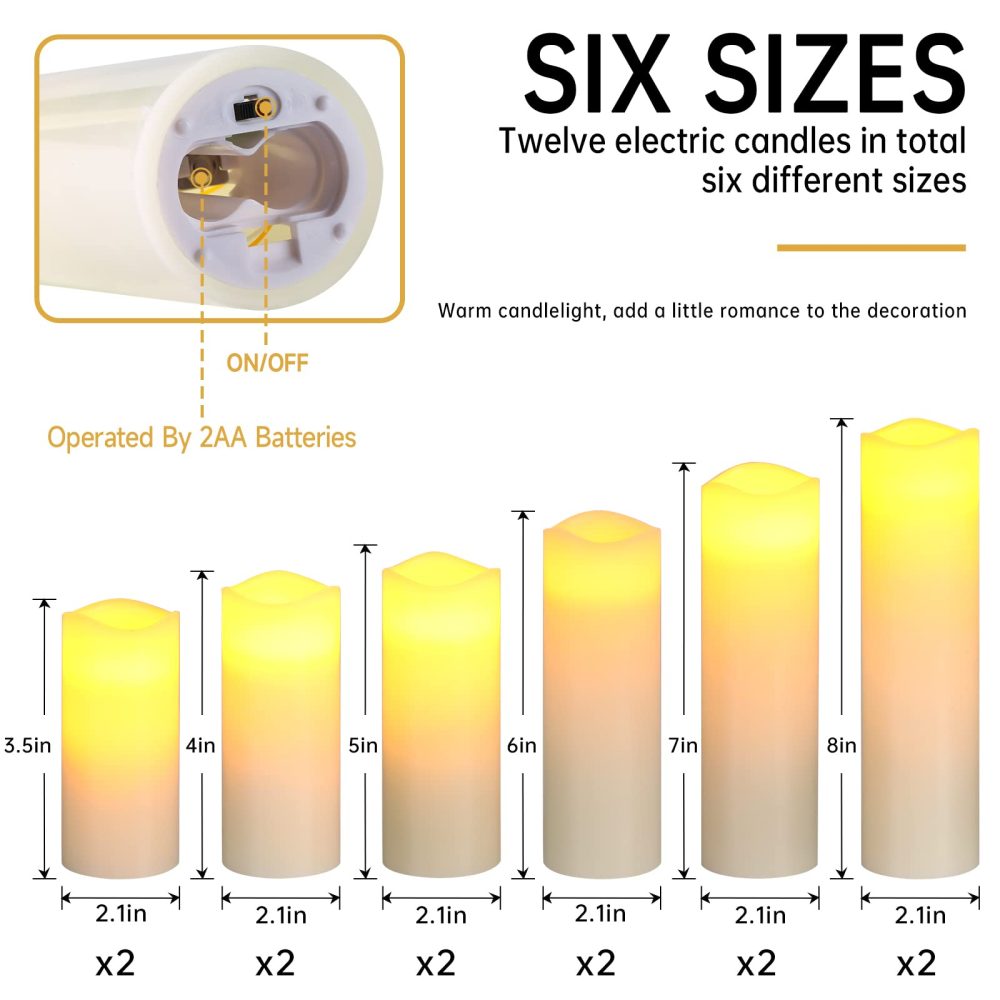 LED flameless Candles, Fireplace Decorations, Battery Candles, 12 Ivory Wax Candles, with Remote Timer (Without Batteries). - Image 2
