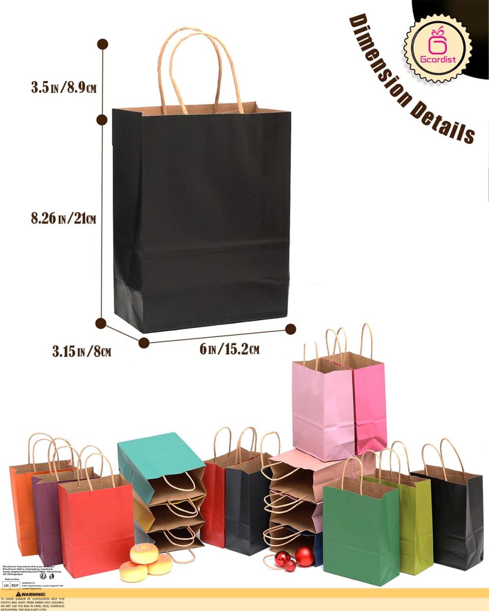 Gcardist 32Pcs Kraft Paper Bags with Handles 21x15x8cm Small Gift Party Bags 16 Different Senior Color Shopping Treat Bags Multiple Uses(8.3x6x3Inch, Small Size) - Image 3