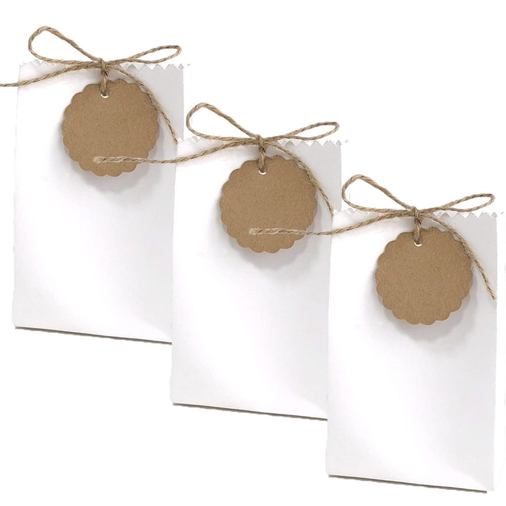 Allbusky 50PCS Kraft Paper Candy Boxes, Sweet Wedding Favour Boxes, DIY Party Gift Bags with Tags, Creative Paper Treat Boxes, Party Gift Packs for Wedding Christmas Birthday Holiday
