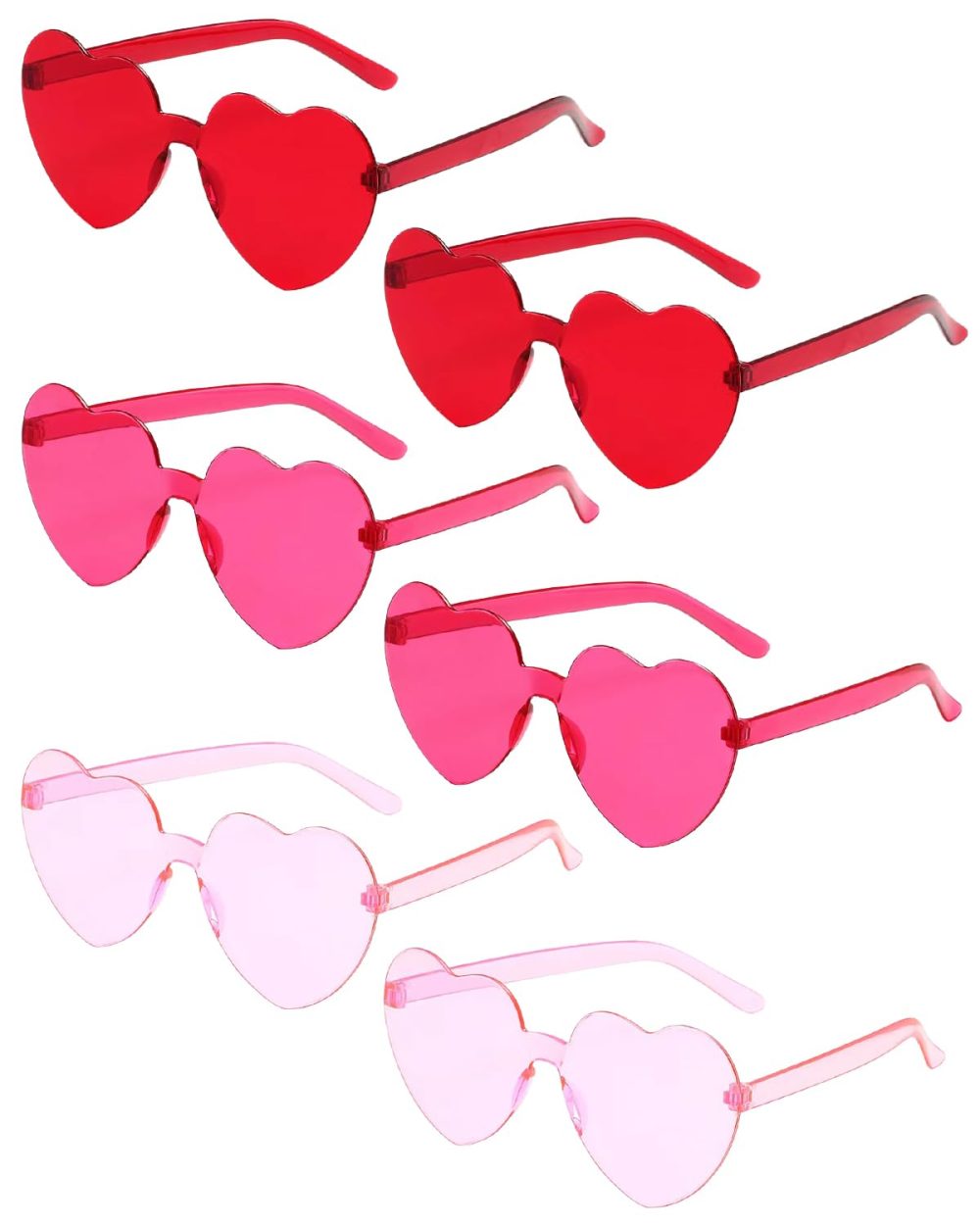 6 Pairs Valentines Day Heart Glasses, Hen Do Rimless Frameless Sunglasses Transparent Tinted Eyewear, Bride Glasses Bachelorette/Wedding Party Bridal Shower Party Favours Photo Booth Props