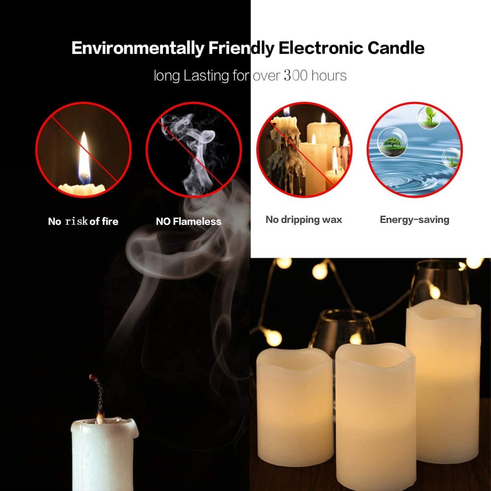 Flameless Battery Operated LED Candles:Real Wax Pillar with Remote Control Flickering Electric Fake Lights for Decoration Christmas Wedding Birthday Party Outdoor Votive Diwali Garden(Set of 3 Ivory) - Image 8