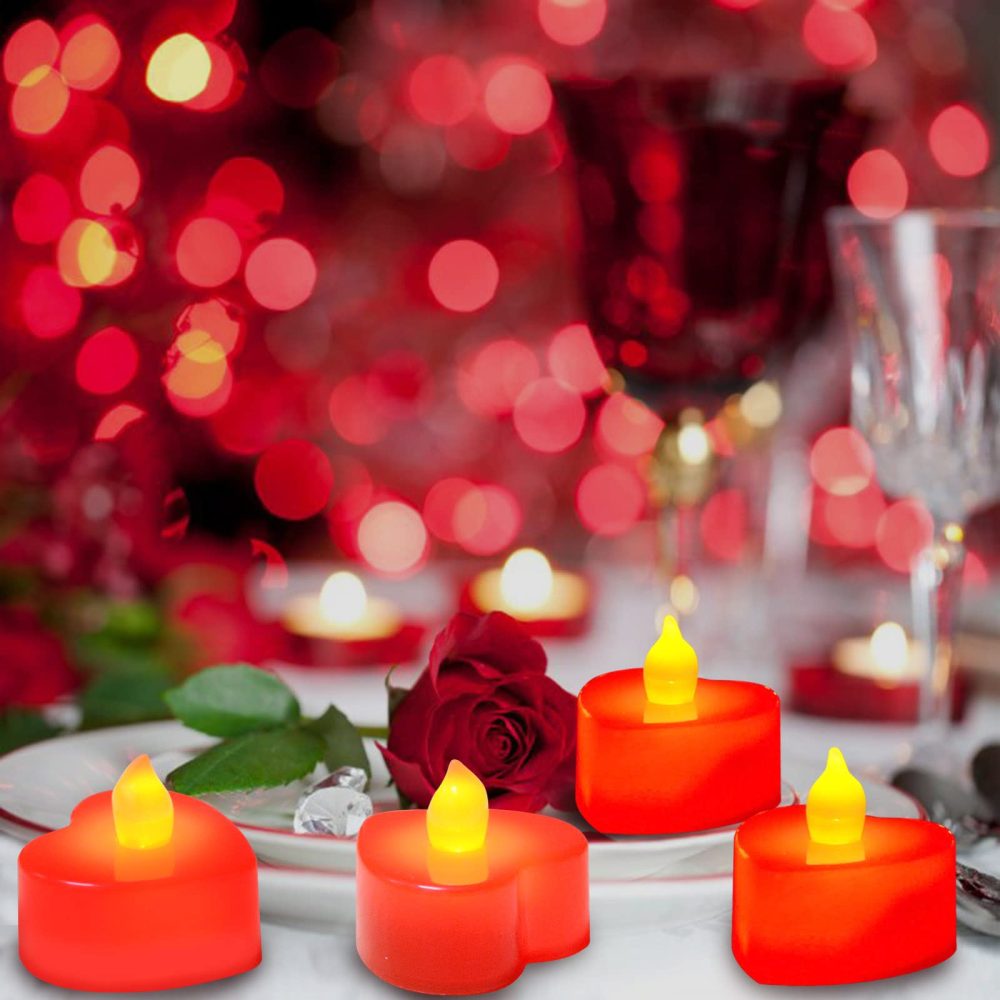 Homeleo 24 Pack Red Heart Shaped Candles Lights, Romantic Love LED Tealight Candle with 600 Pcs Silk Rose Petals for Valentines Day Decorations Wedding Table Centerpiece Decor Anniversary Party Favor - Image 5