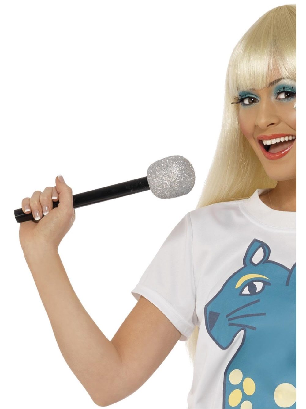 Smiffys Microphone, Silver Glitter, 1970's Disco Fancy Dress, 1970s Disco Dress Up Accessories