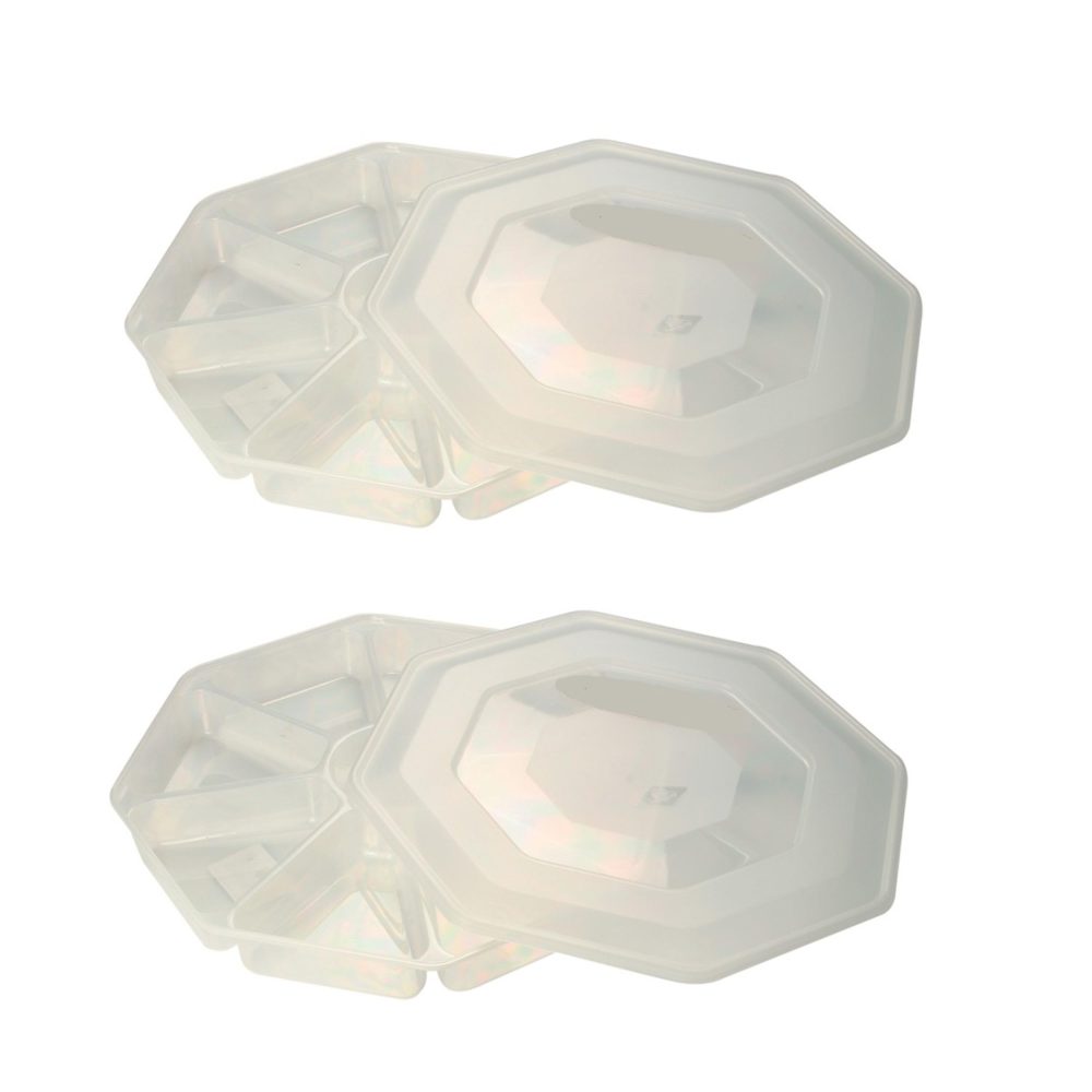 8 Section Nibble Tray with lid - Plastic Serving Tray - Platter for Party Food - Reusable Buffet Snack Trays - Eight Compartment Nibble Serving Dishes. Set of 2. - Image 2