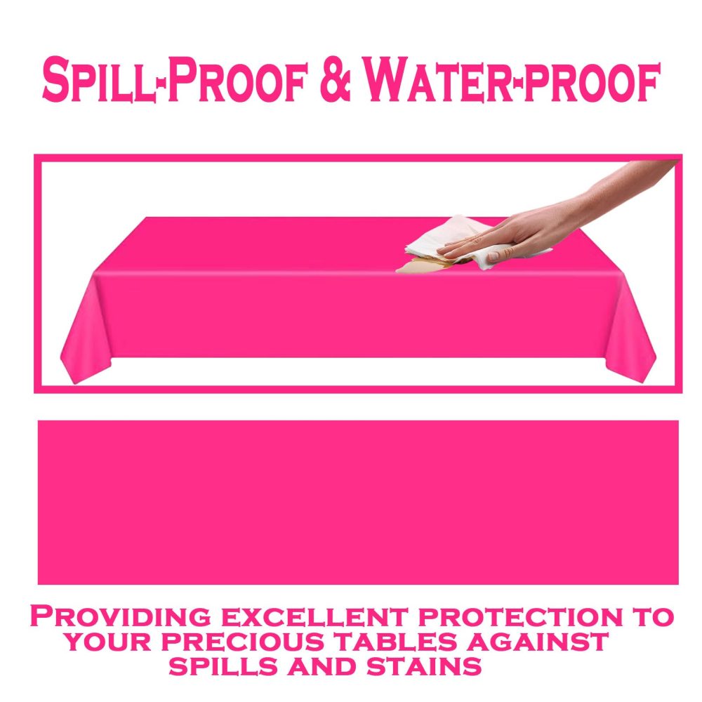 2Pcs 137x274cm Plastic Hot Pink Table Cloths Party,Hot Pink Party Supplies Decorations Large Rectangular Plastic Table Cloth Table Cover for Picnic,Wedding,Bar-bie,Girls Birthday Party Tablecloths - Image 5