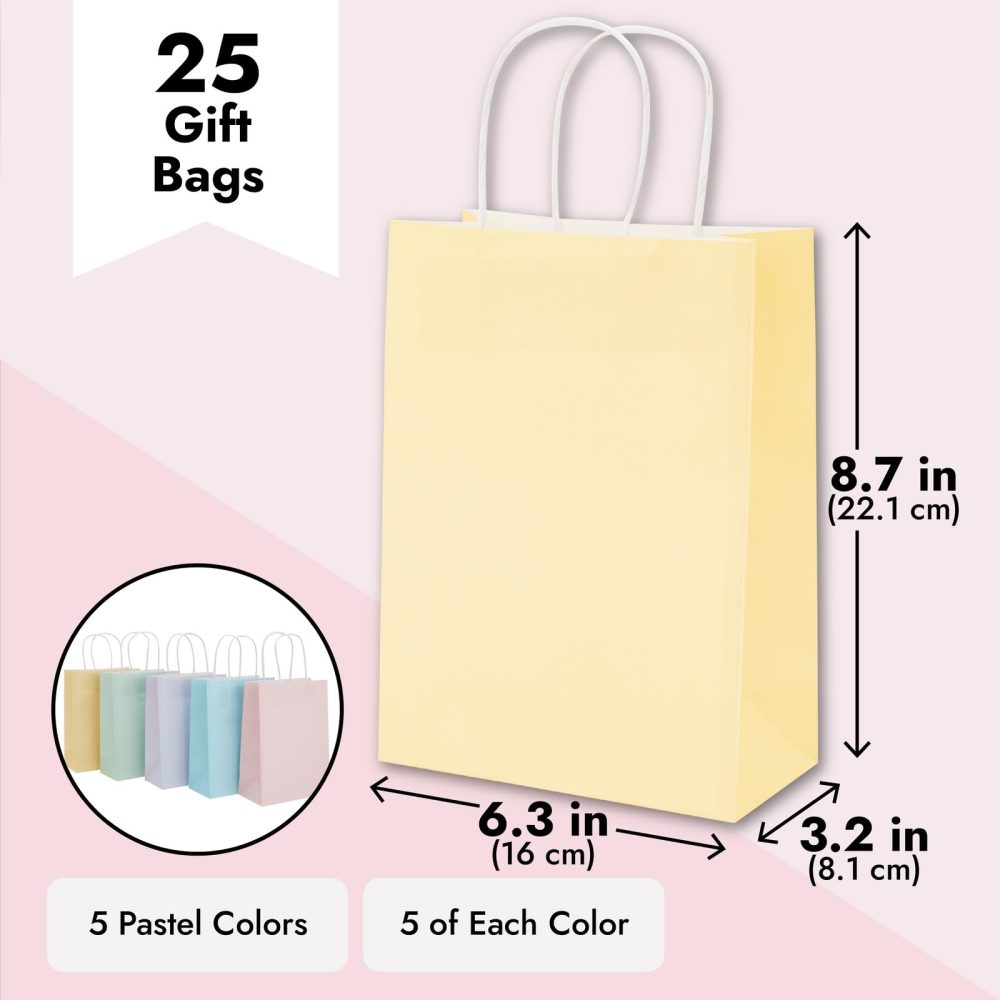 25 Pack Pastel-Colored Paper Gift Bags with Handles for Goodies, Birthday Party Favours, 16cm x 9cm x 23cm, 5 Rainbow Colors - Image 7