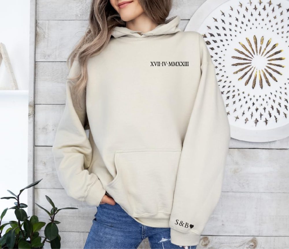 Unisex Custom Embroidered Roman Numerals Hoodie, Anniversary, Birthdate, Couples matching hoodie, Valentines Gift present - Image 9