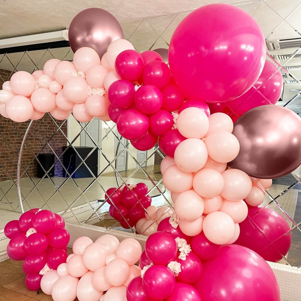 Pink Balloons, 60 Packs 12 Inch Hot Pink and Chrome Rose Gold Confetti Balloons, Rose Pink Light Balloon with Ribbons for Girls Birthday Baby Shower Princess Theme Valentine's Party Decorations - Image 4