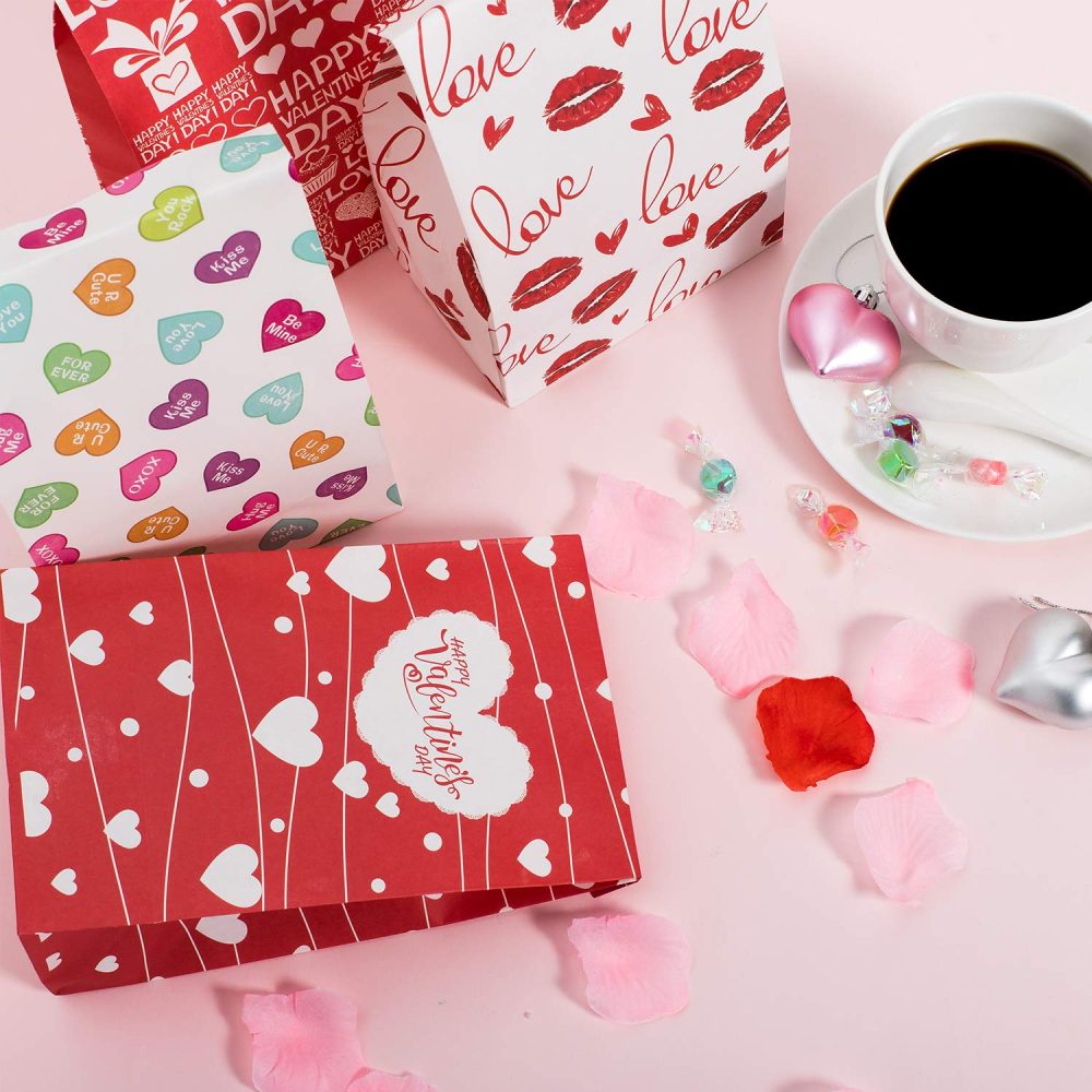 Whaline 60 Pack Valentine's Day Paper Gift Bags Heart Love Bags for Valentine Party Favors, Classroom, Galentines Day, Sweetest Day, Goodies and Treats - Image 6