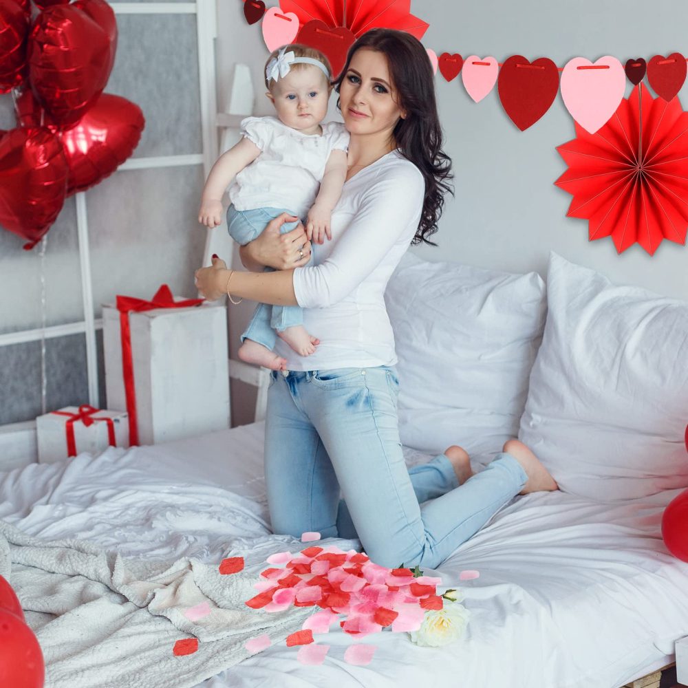 23PCS Red Valentines Day Party Decorations Kit with Red Paper Fans Hanging Heart Swirls Banners Simulated Petals and a Love Card for Valentine Day - Image 5