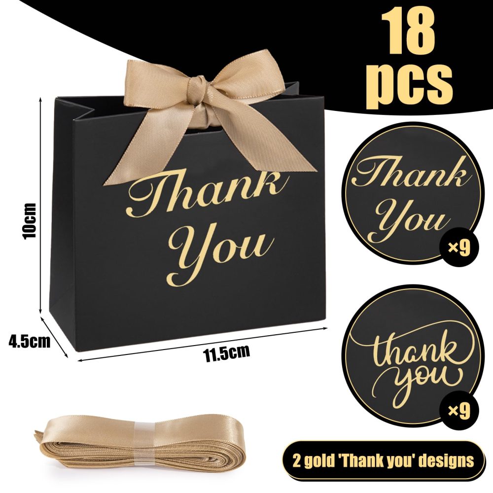 HAKACC 18PCS Thank You Gift Bags, Mini Gift Boxes Bulk Black Party Favour Bags with Bow Ribbon Candy Bags for Birthday Wedding Party Bridal Shower - Image 6