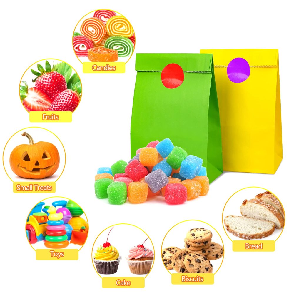 50 PCS Paper Party Bags for Kids, TOOELMON Multi-Color Kraft Paper Gift Bags Candy Goodie Treat Bags with 60 PCS Stickers for Halloween, Christmas, Birthday, Wedding Parties (130 * 80 * 240mm) - Image 5