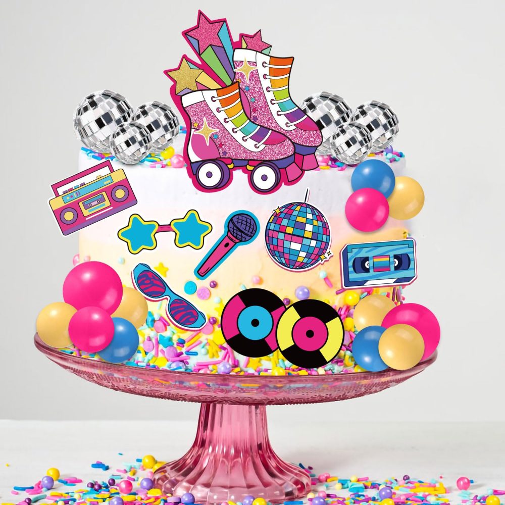 31pcs Roller Skate Cake Toppers, Disco Ball Cake Topper Retro 80s 90s Cake Toppers Hip Hop Theme Cake Decorations Rolling Skate Party Decorations - Image 3