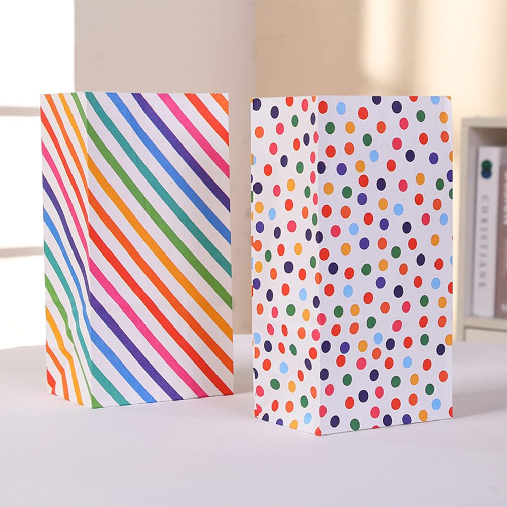 20PCS Kraft Paper Party Bags, AUERVO Rainbow Dots and Stripe Party Favor Bags Birthday Bags Gift Treat Bags With Thank You Stickers for Baby Shower Wedding Valentines' Day - Image 5