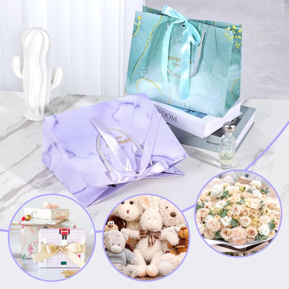 Gift Bags with Bow Ribbon, 4 Pcs Medium Paper Gift Bag, Present Bags with Handles for Women Girls Birthday Bridesmaid Valentines Wedding Party - Image 3