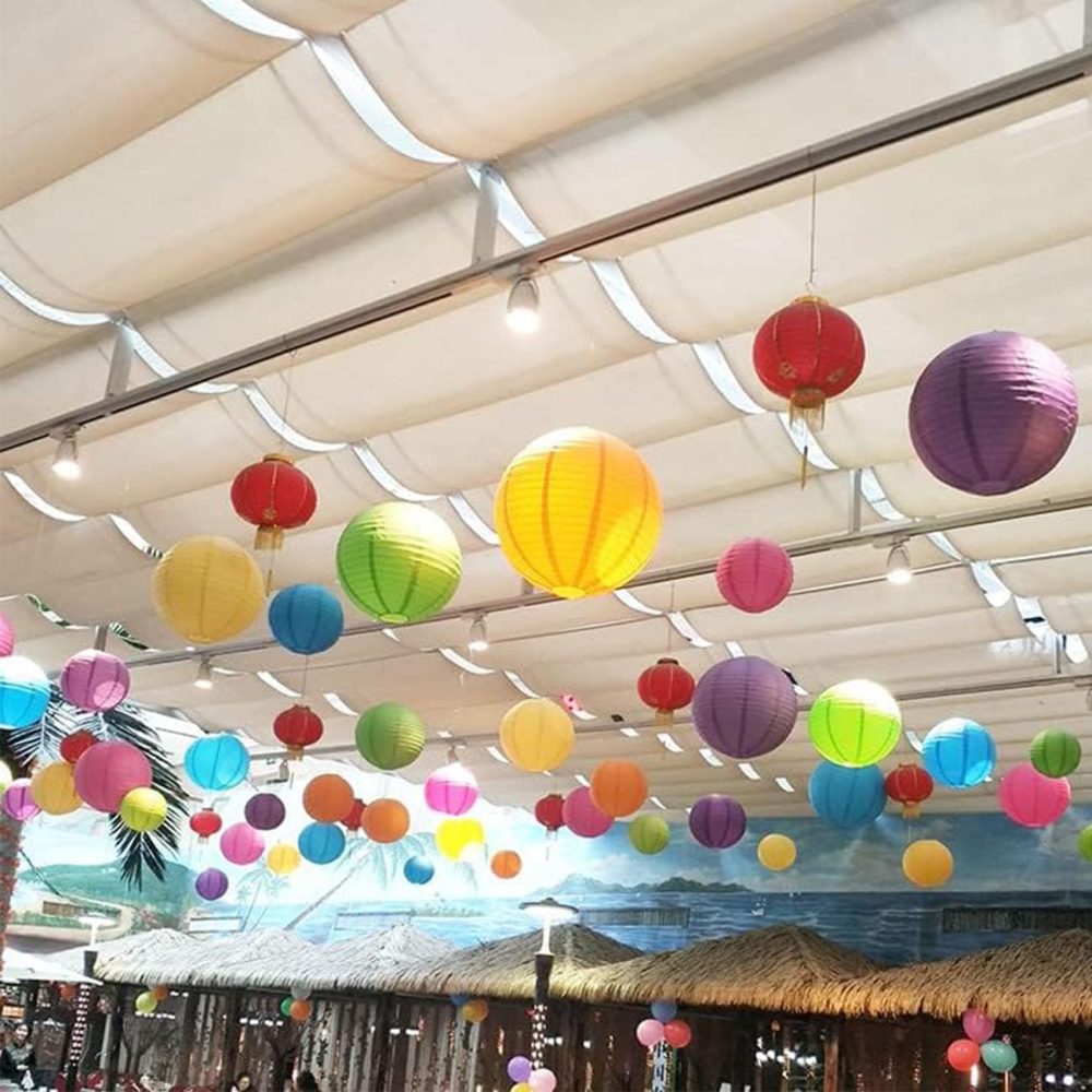 CC wonderland zone 12pcs Rainbow Hanging Paper Lanterns,Colourful Round Paper Lanterns for Birthday,Baby Shower,Wedding,Party,Home Ceiling Decoration - Image 3
