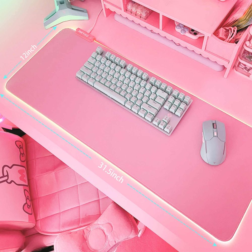 JMIYAV Pink RGB Gaming Mouse Pad PC XL Large Extended Glowing Led Light Up Desk Pad Mouse Mat Non-Slip Rubber Base Computer Big Cute Mousepad Mat Optimized for Gamer 80 * 30cm - Image 3
