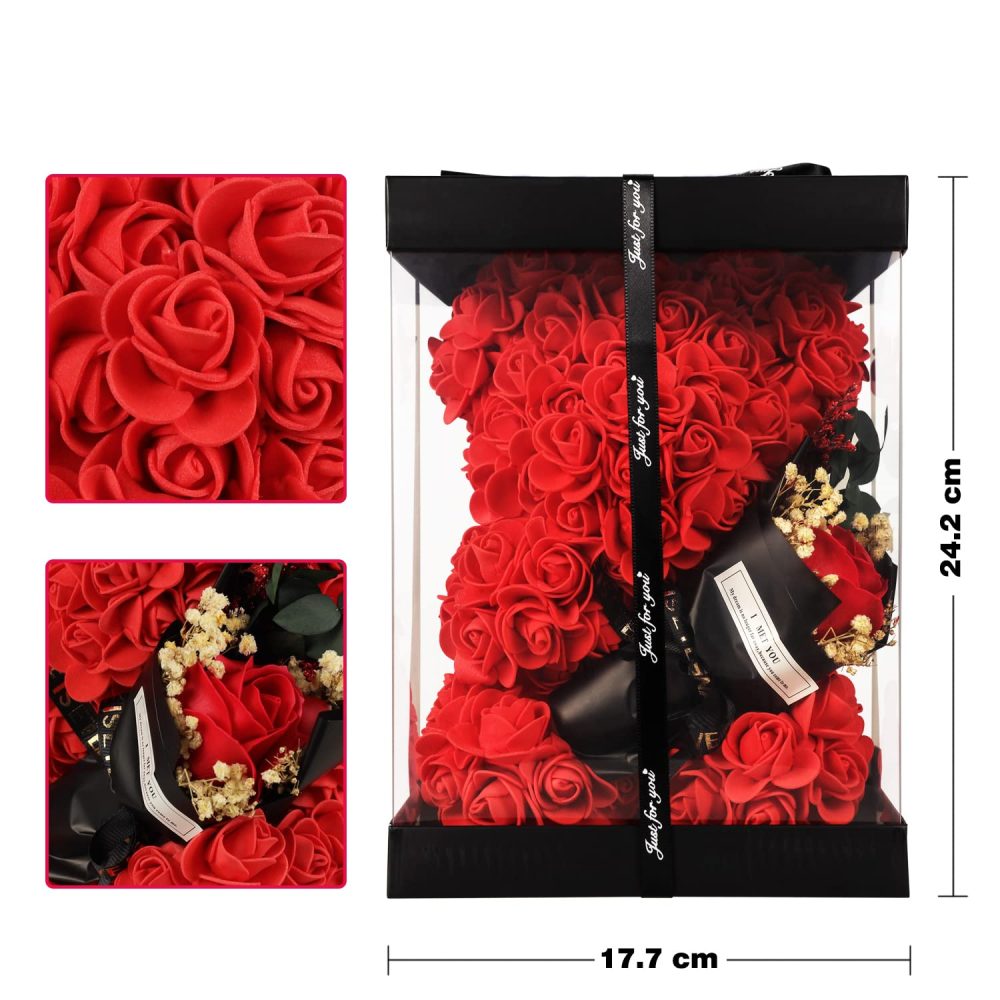 POHOMEGK Valentines Gifts Rose Bear Gifts for her Rose Flower Bear Teddy Bear with Box I Love You Necklace 100 Languages Birthday Gifts Valentines Day Gifts for Women Graduation Gifts - Image 4
