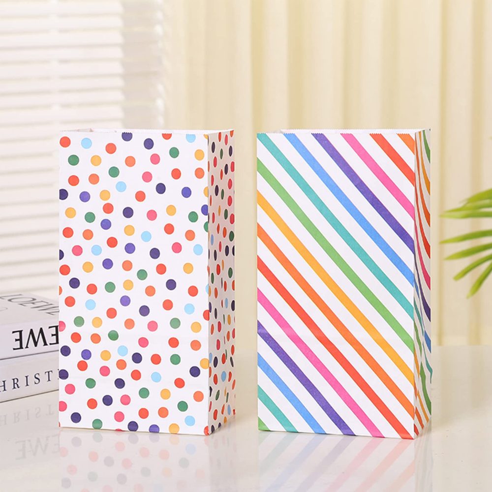20PCS Kraft Paper Party Bags, AUERVO Rainbow Dots and Stripe Party Favor Bags Birthday Bags Gift Treat Bags With Thank You Stickers for Baby Shower Wedding Valentines' Day - Image 3