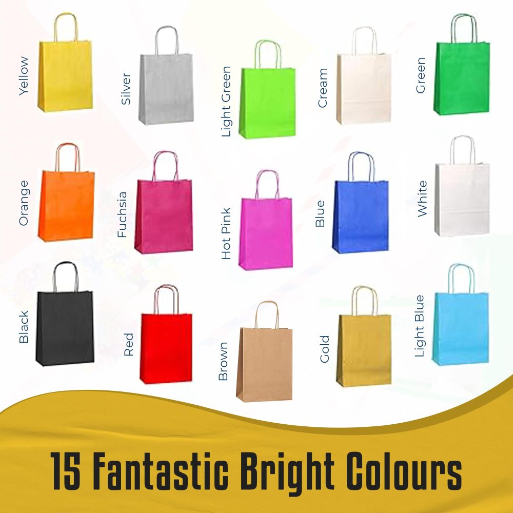 Thepaperbagstore 10 Small Brown Paper Party Bags With Handles - Colourful Paper Gift Bags for Kids and Adults Parties, Birthdays, Weddings, Baby Showers, Hen Parties and Sweets 18x22x8cm - Image 5
