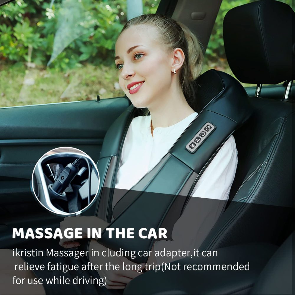 Neck Massager, Deep Tissue 3D Kneading, by iKristin, Portable, with Heat, Shiatsu Massager for Neck, Back, Shoulder, Foot and Leg, at Home and Car, Suitable for Women and Men. - Image 4