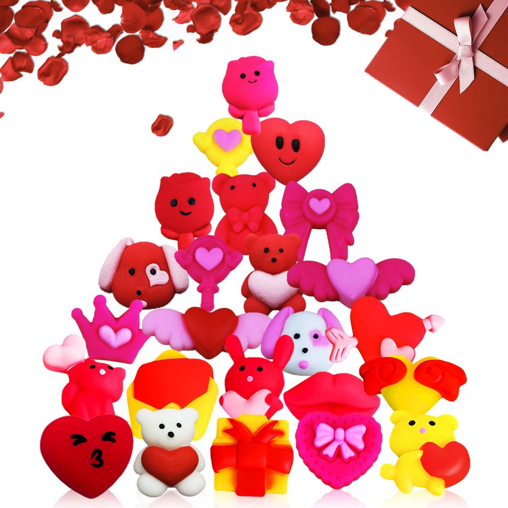 Amyang 24Pcs Valentines Day Mochi Squishy Toys Squishies for Kids School Class Classroom Valentines Day Cards Gifts Prizes Party Favors - Image 2