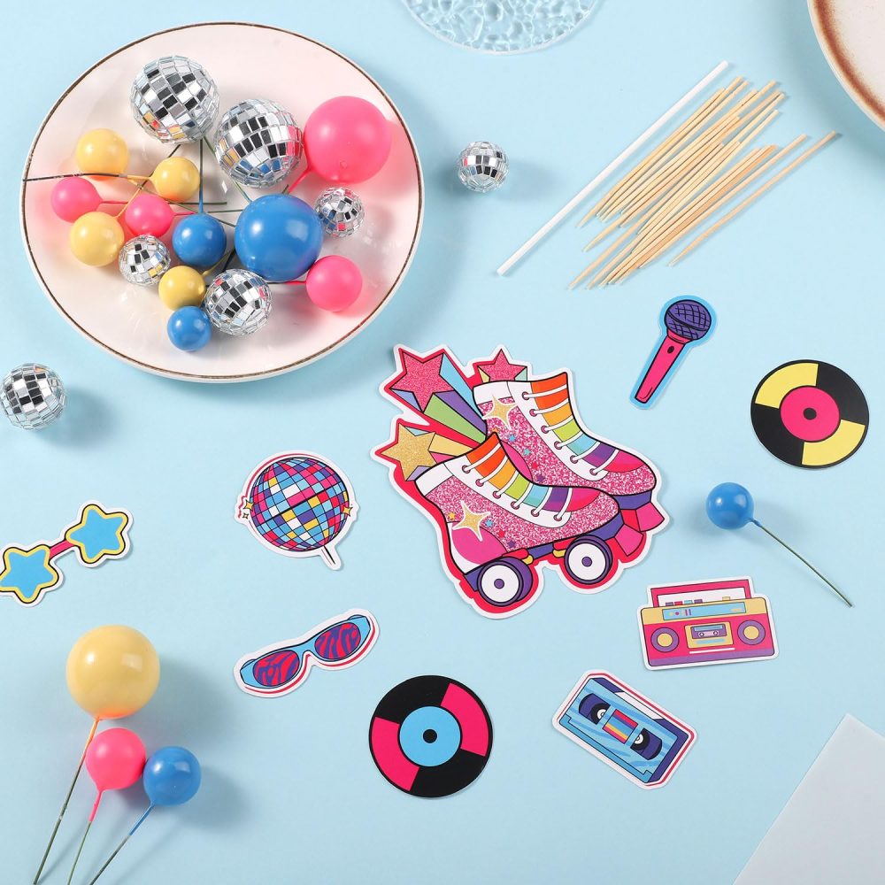 31pcs Roller Skate Cake Toppers, Disco Ball Cake Topper Retro 80s 90s Cake Toppers Hip Hop Theme Cake Decorations Rolling Skate Party Decorations - Image 5