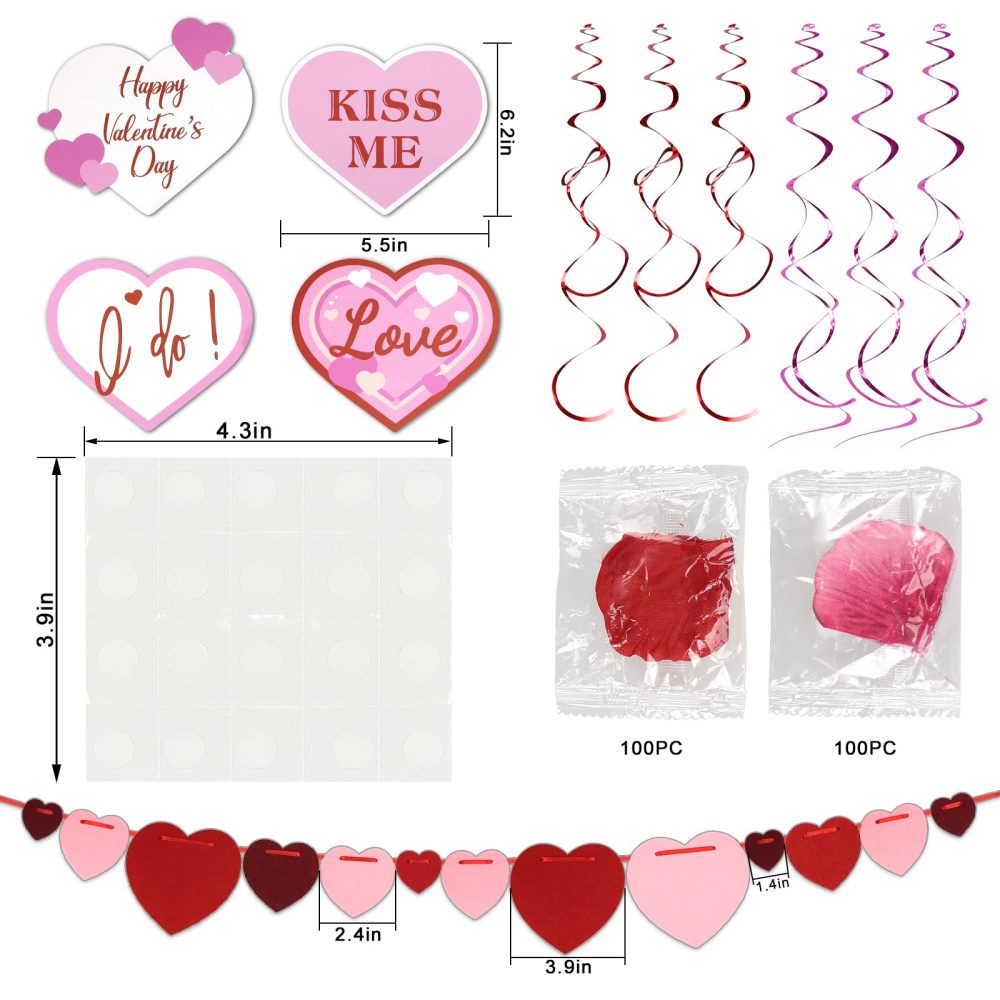23PCS Red Valentines Day Party Decorations Kit with Red Paper Fans Hanging Heart Swirls Banners Simulated Petals and a Love Card for Valentine Day - Image 6