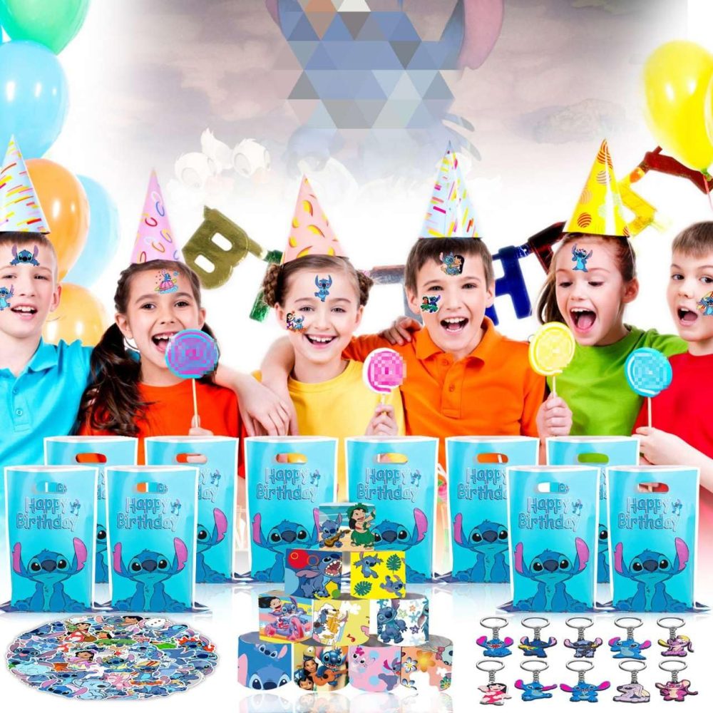 SupaWeiss 82pcs Stichs Party Bag Fillers,Kids Party Bag Fillers with 50pcs Stickers,12pcs Slap Bands,10pcs Keychains,10pcs S-tichs Bags,Party Bags Fillers for Kids Unisex - Image 3