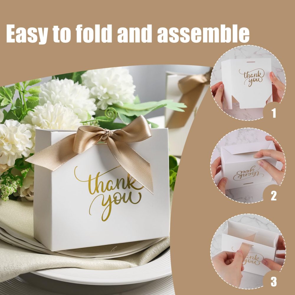 HAKACC 18PCS Thank You Gift Bags, Mini Gift Boxes Bulk White Party Favour Bags with Bow Ribbon Candy Bags for Birthday Wedding Party Bridal Shower - Image 5