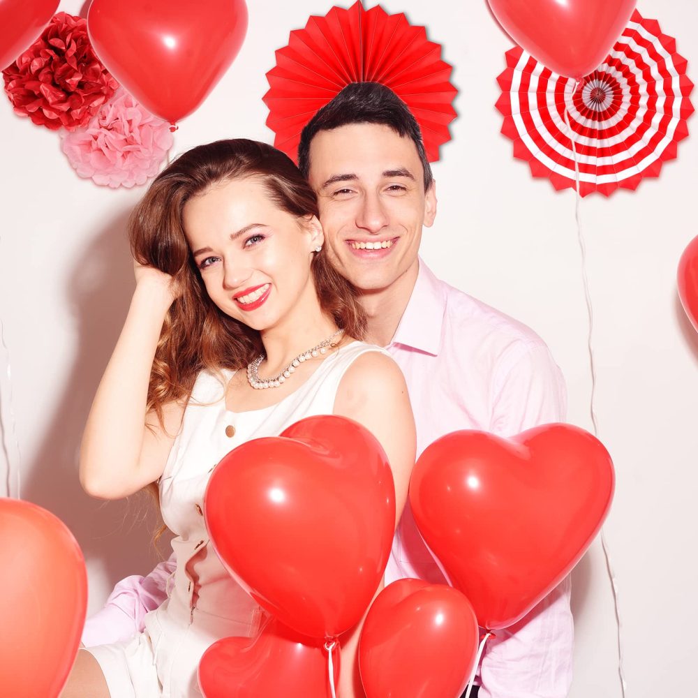 23PCS Red Valentines Day Party Decorations Kit with Red Paper Fans Hanging Heart Swirls Banners Simulated Petals and a Love Card for Valentine Day - Image 3