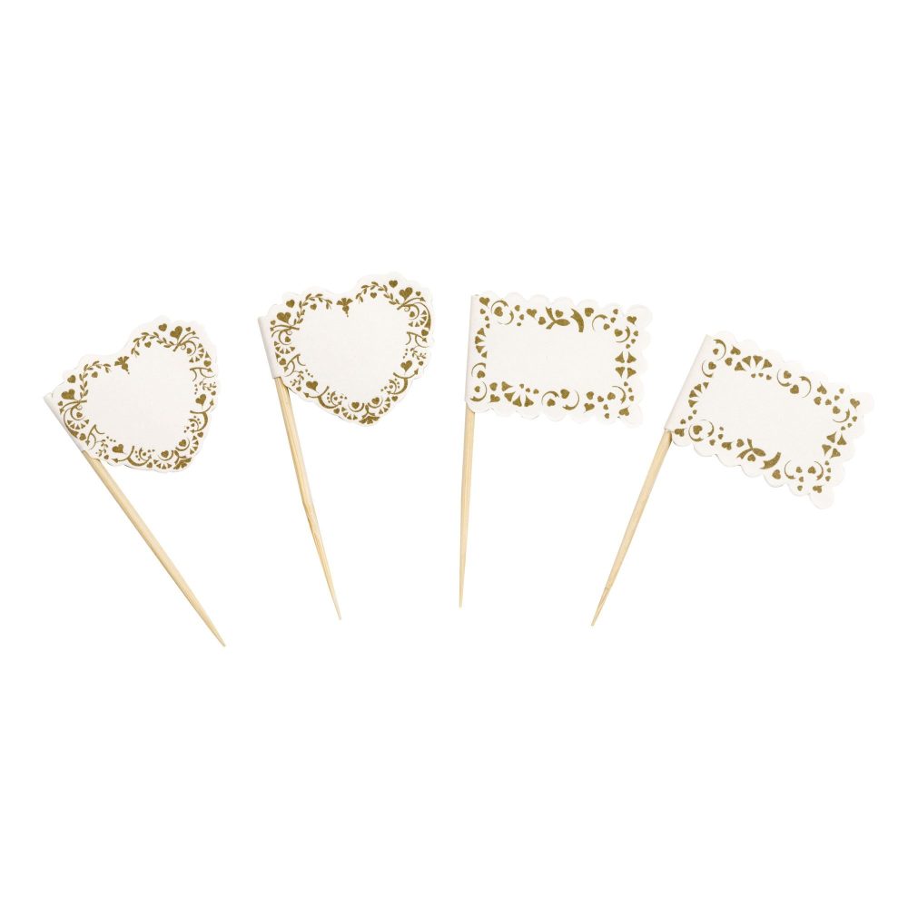 Neviti Vintage Romance Food Flags, Paper, Gold, 3 x 3 x 6.5 cm