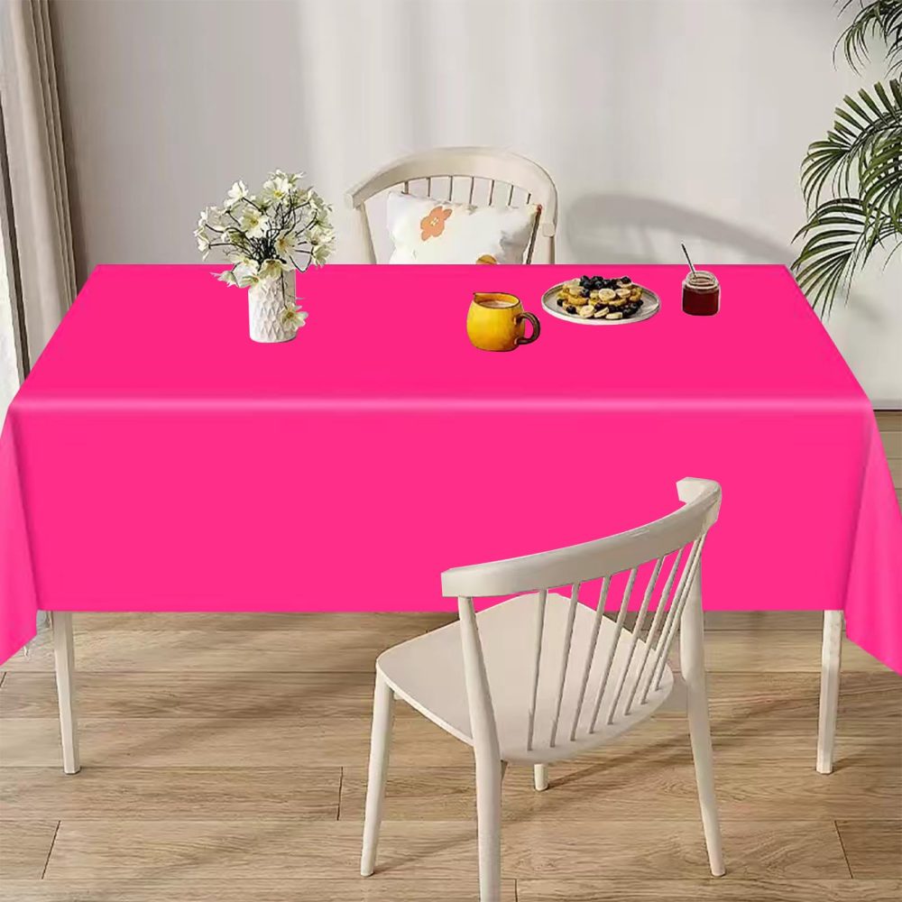 2Pcs 137x274cm Plastic Hot Pink Table Cloths Party,Hot Pink Party Supplies Decorations Large Rectangular Plastic Table Cloth Table Cover for Picnic,Wedding,Bar-bie,Girls Birthday Party Tablecloths - Image 3