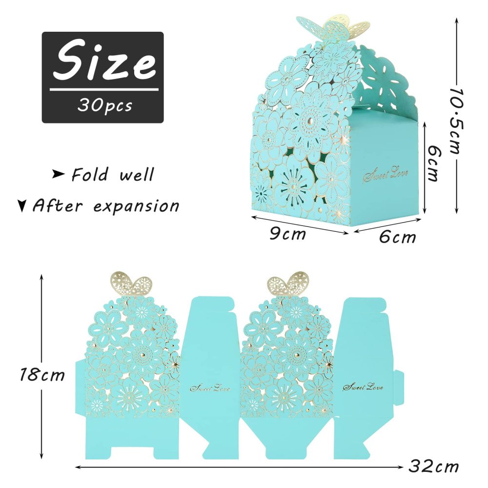 TsunNee 30PCS Larger Lovely Little Gift Wrapping Boxes, Hollow Flower Butterfly Pattern Wedding Party Favour Box Paper Candy Box, Pretty Give Away Box for Baby Shower Christening - Image 2