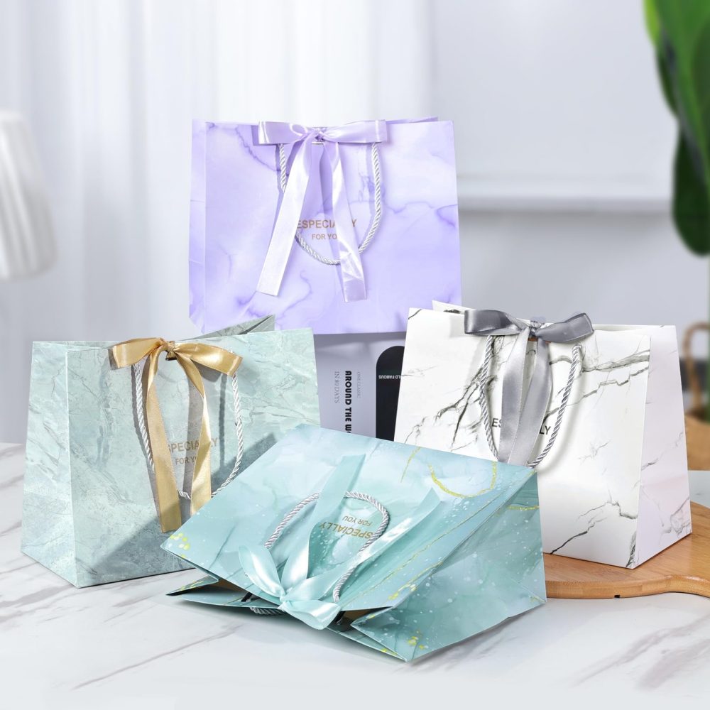 Gift Bags with Bow Ribbon, 4 Pcs Medium Paper Gift Bag, Present Bags with Handles for Women Girls Birthday Bridesmaid Valentines Wedding Party - Image 6
