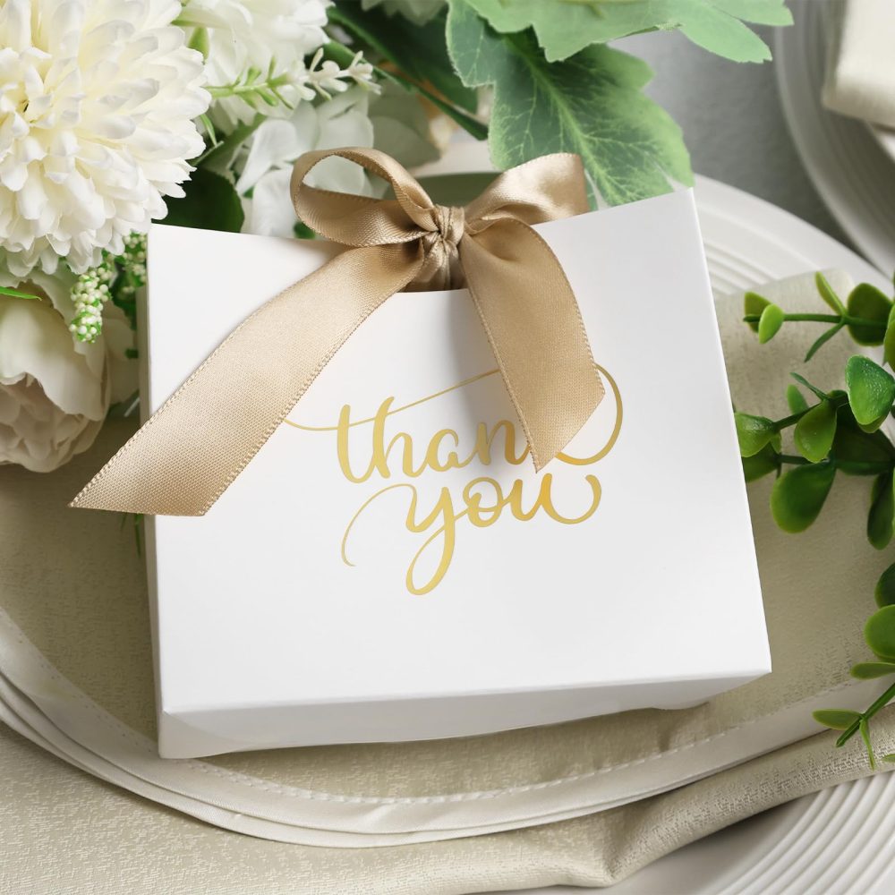 HAKACC 18PCS Thank You Gift Bags, Mini Gift Boxes Bulk White Party Favour Bags with Bow Ribbon Candy Bags for Birthday Wedding Party Bridal Shower - Image 3