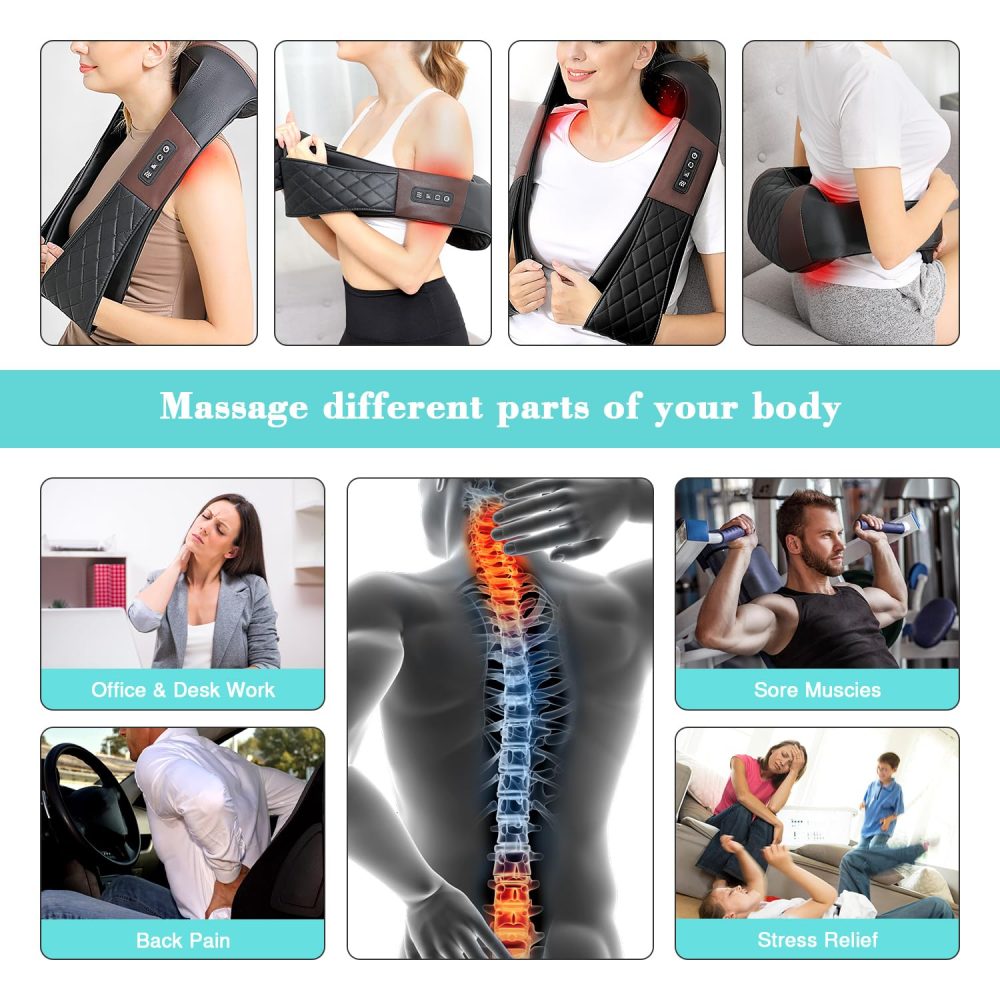 Neck Massager Back Massager with Heat - Shiatsu Neck Massager Present, Gifts for Women/Men/Mom/Dad -Deeper Tissue Kneading Massage Pillow for Neck, Back, Shoulder, Leg, Foot, Body Relieve Muscle Pain - Image 2