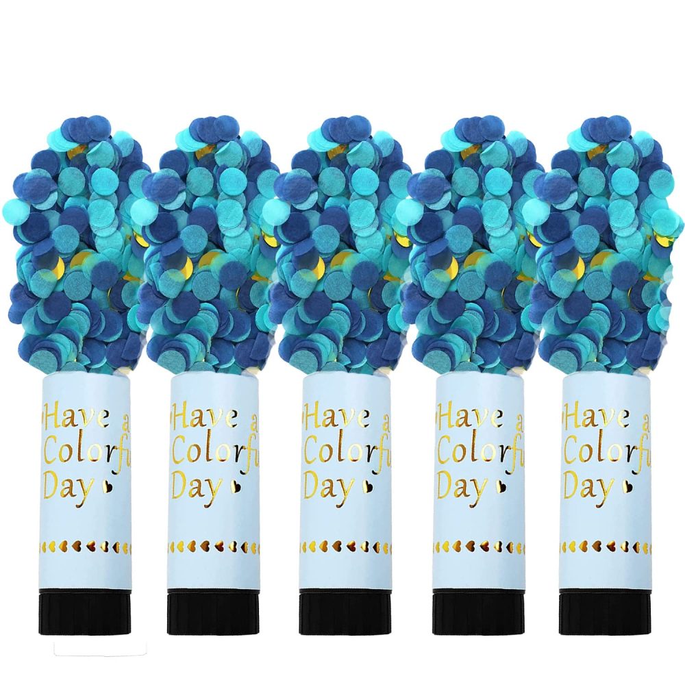 5pcs Confetti Cannons,Confetti Wedding Rainbow Party Poppers Birthday Confetti 4 Inches-Wedding,Christmas Kids Birthday Party Supplies(Blue)