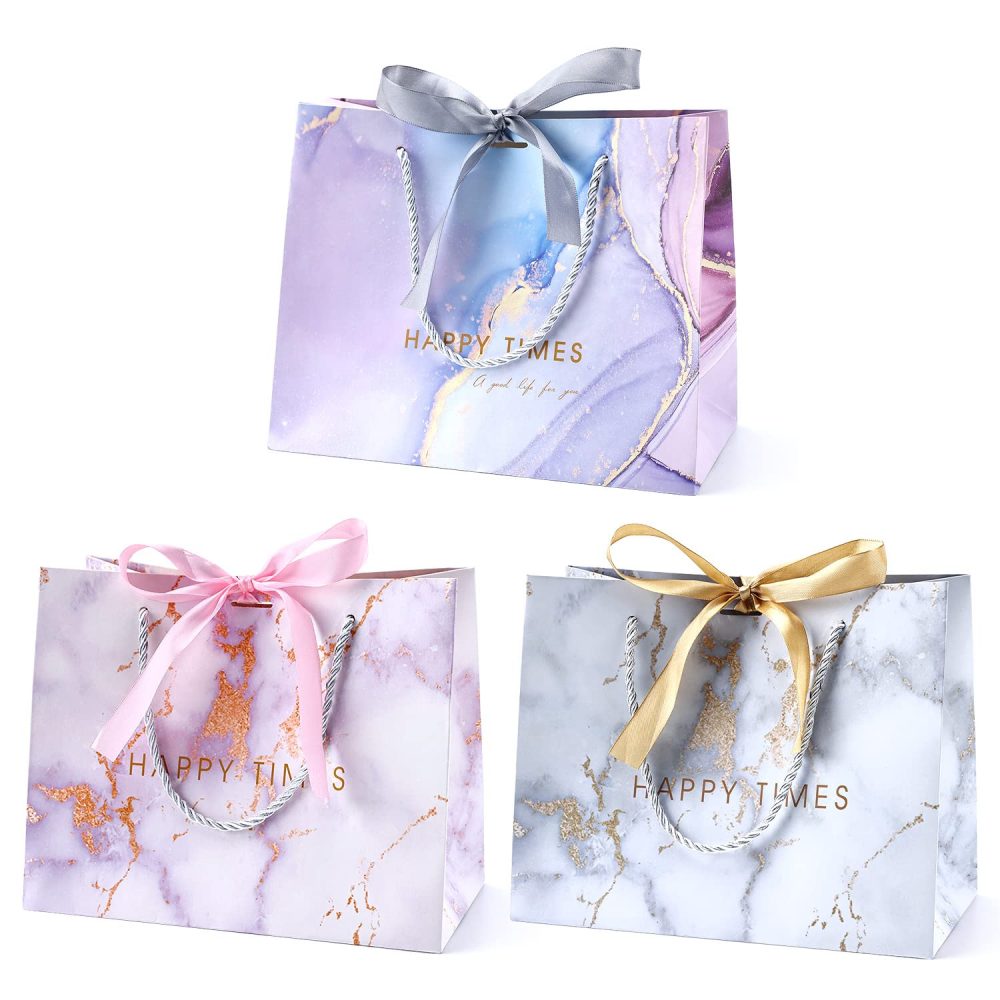 Gift Bags with Bow Ribbon BBLIKE 3Pcs Medium Gift Bag-Birthday Gift Bag for Presents, Unique Wedding Birthday Party Baby Shower Teacher Gift Bag, Men Women Gift Bag