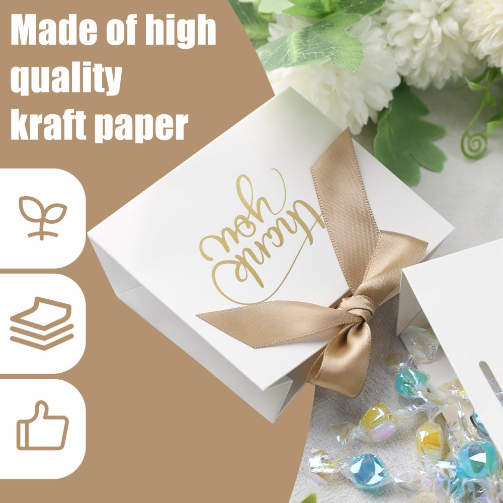 HAKACC 18PCS Thank You Gift Bags, Mini Gift Boxes Bulk White Party Favour Bags with Bow Ribbon Candy Bags for Birthday Wedding Party Bridal Shower - Image 4