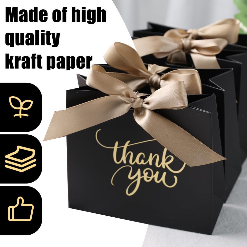 HAKACC 18PCS Thank You Gift Bags, Mini Gift Boxes Bulk Black Party Favour Bags with Bow Ribbon Candy Bags for Birthday Wedding Party Bridal Shower - Image 4