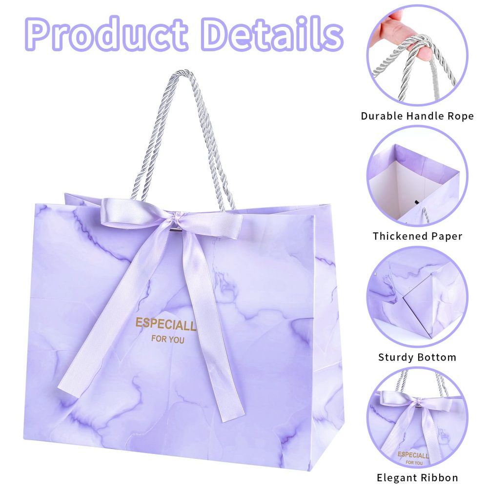 Gift Bags with Bow Ribbon, 4 Pcs Medium Paper Gift Bag, Present Bags with Handles for Women Girls Birthday Bridesmaid Valentines Wedding Party - Image 5