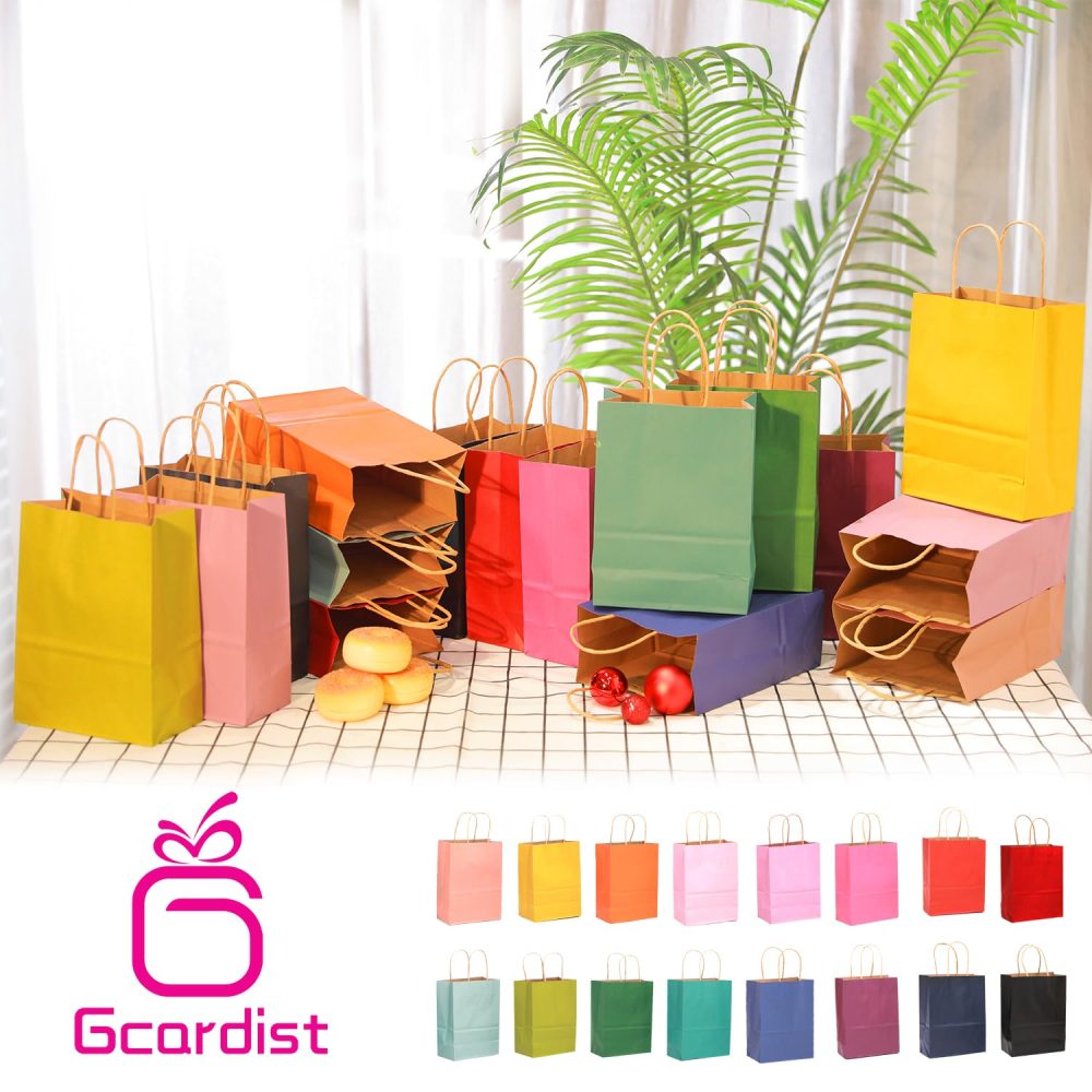 Gcardist 32Pcs Kraft Paper Bags with Handles 21x15x8cm Small Gift Party Bags 16 Different Senior Color Shopping Treat Bags Multiple Uses(8.3x6x3Inch, Small Size) - Image 2