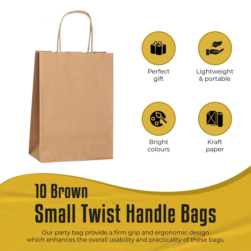 Thepaperbagstore 10 Small Brown Paper Party Bags With Handles - Colourful Paper Gift Bags for Kids and Adults Parties, Birthdays, Weddings, Baby Showers, Hen Parties and Sweets 18x22x8cm - Image 9